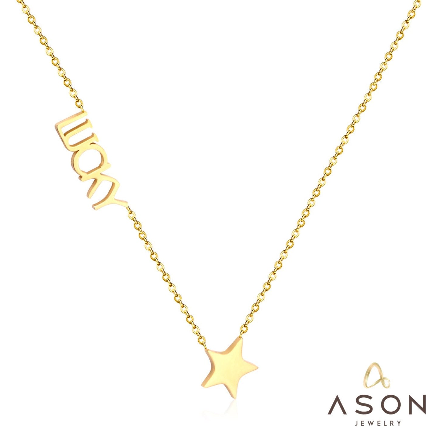 ASON Initial Necklace Women Girl Stainless Steel Letter Lucky Star Pendant Necklace Collier Choker Collars Wedding Necklace