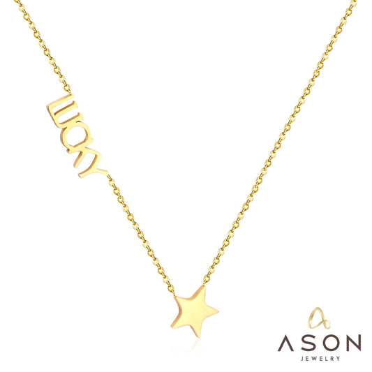 ASON Initial Necklace Women Girl Stainless Steel Letter Lucky Star Pendant Necklace Collier Choker Collars Wedding Necklace