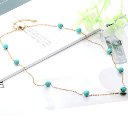 Retro 45+5cm Blue Period Pendant Chain Choker Women Imitation Necklaces Stainless Steel Jewelry Female Collier Gift