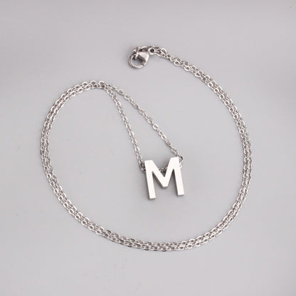 ASON Delicate Classic Style Initial 26 Letters Alphabet Chain Pendant Necklace Stainless Steel Color Jewelry Chokers