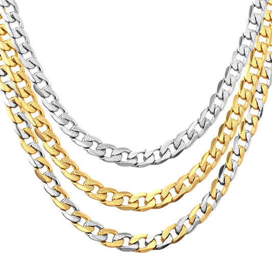 Stylish 6mm & 8mm &10mm mixed color & gold & steel color inside horizontal long necklace DIY matching chain