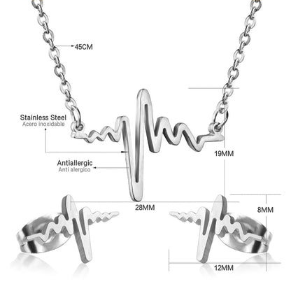 Steel/Gold Current Shape Smooth/Frosted Cut Jewelry Set