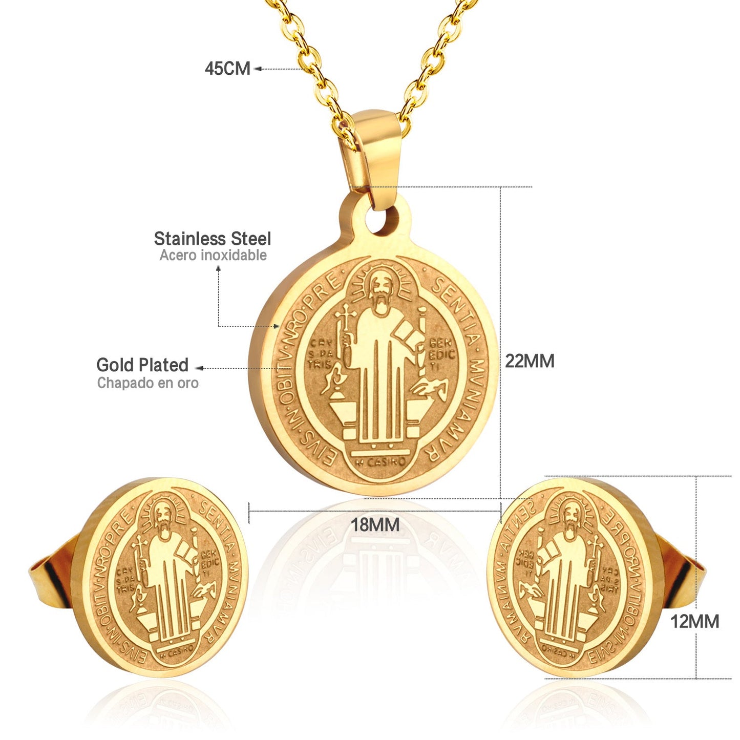 Steel/golden surface etching out the king pattern cut jewelry set without diamonds
