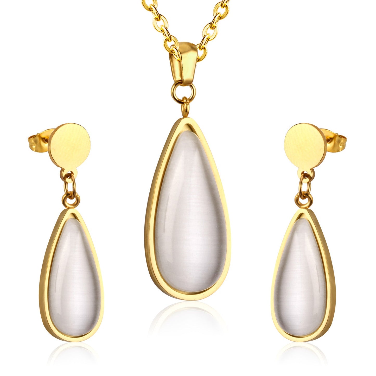 Luxury Weding Dubai Bridal Jewelry Sets Of Necklace And Earing Water Drop Stone Trendy Stainlee Steel Set For Women