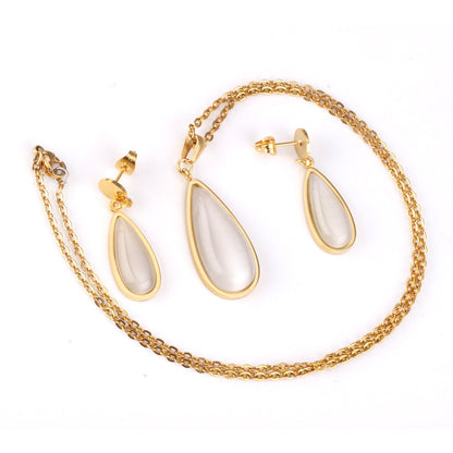 Luxury Weding Dubai Bridal Jewelry Sets Of Necklace And Earing Water Drop Stone Trendy Stainlee Steel Set For Women