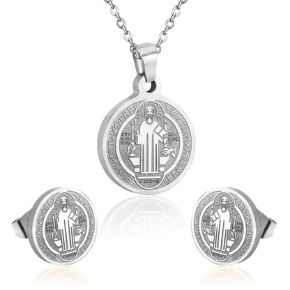 Steel/golden surface etching out the king pattern cut jewelry set without diamonds