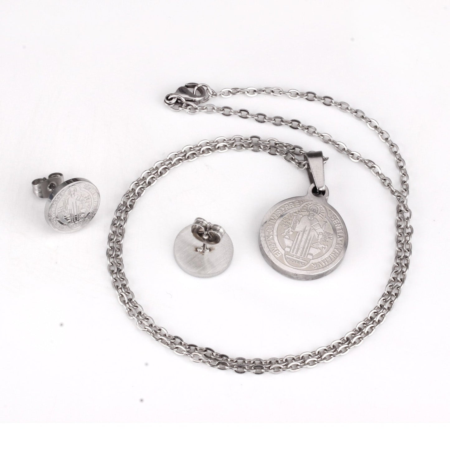 Steel/golden surface etching out the king pattern cut jewelry set without diamonds