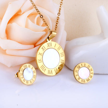 Steel/Golden Cut Glossy Etched Roman Numerals + with White Shells Set