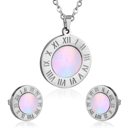 Steel/Golden Cut Glossy Etched Roman Numerals + with White Shells Set