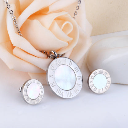 Steel/Golden Cut Glossy Etched Roman Numerals + with White Shells Set