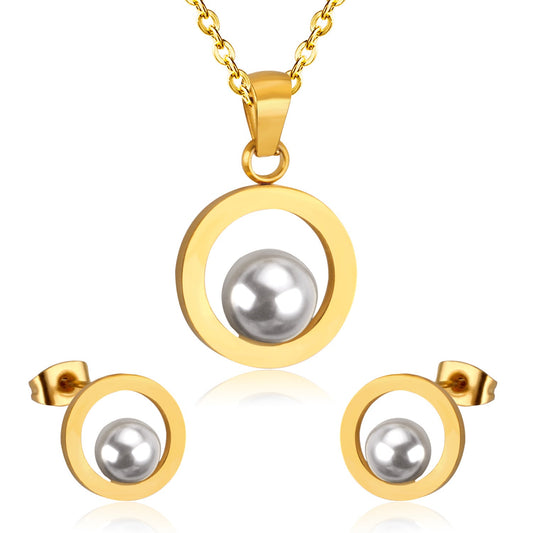 Steel/Gold Faceted Wisps with Pearls Jewelry Set