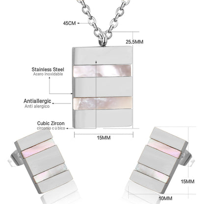 Steel/golden rectangle with two rectangles + shell jewelry set