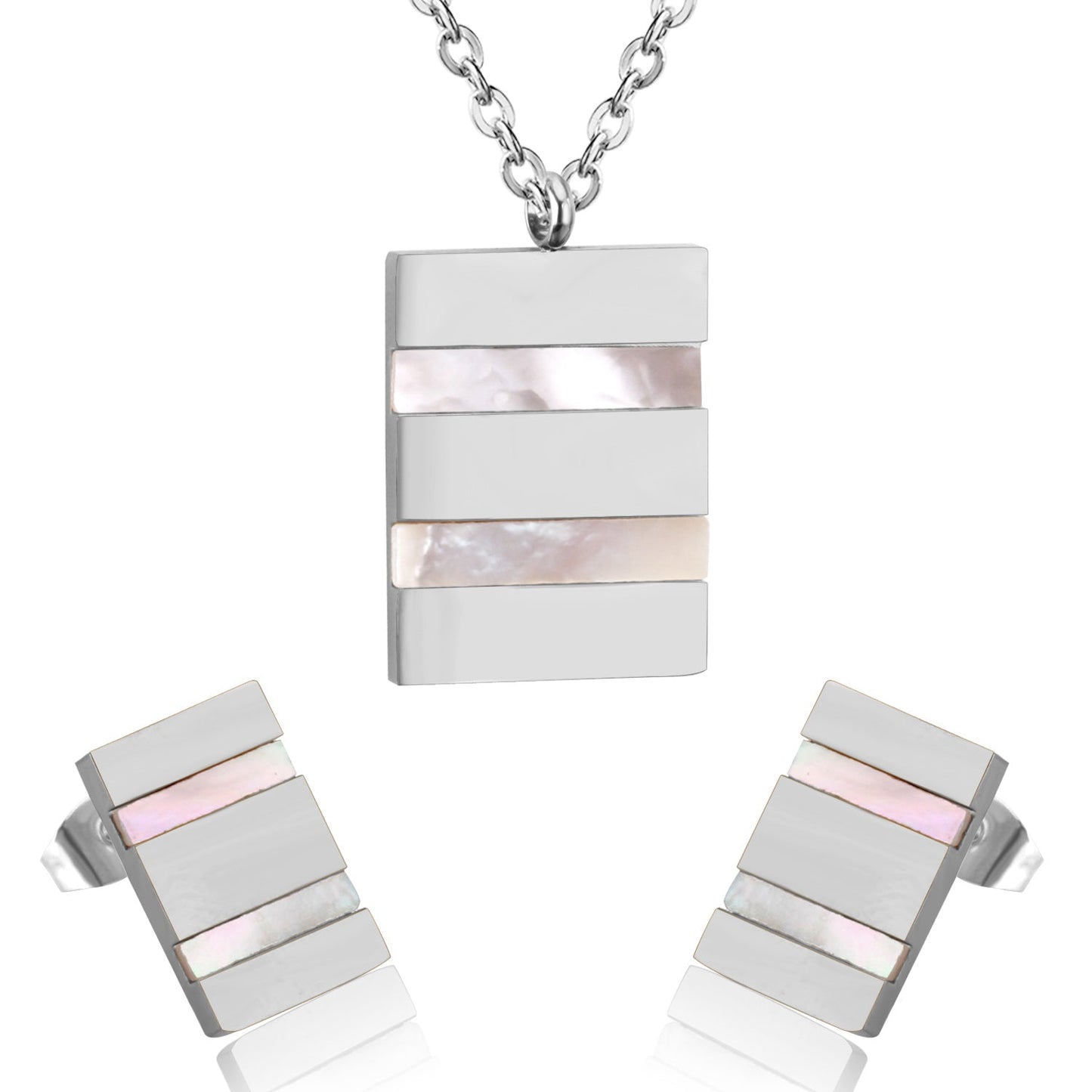 Steel/golden rectangle with two rectangles + shell jewelry set
