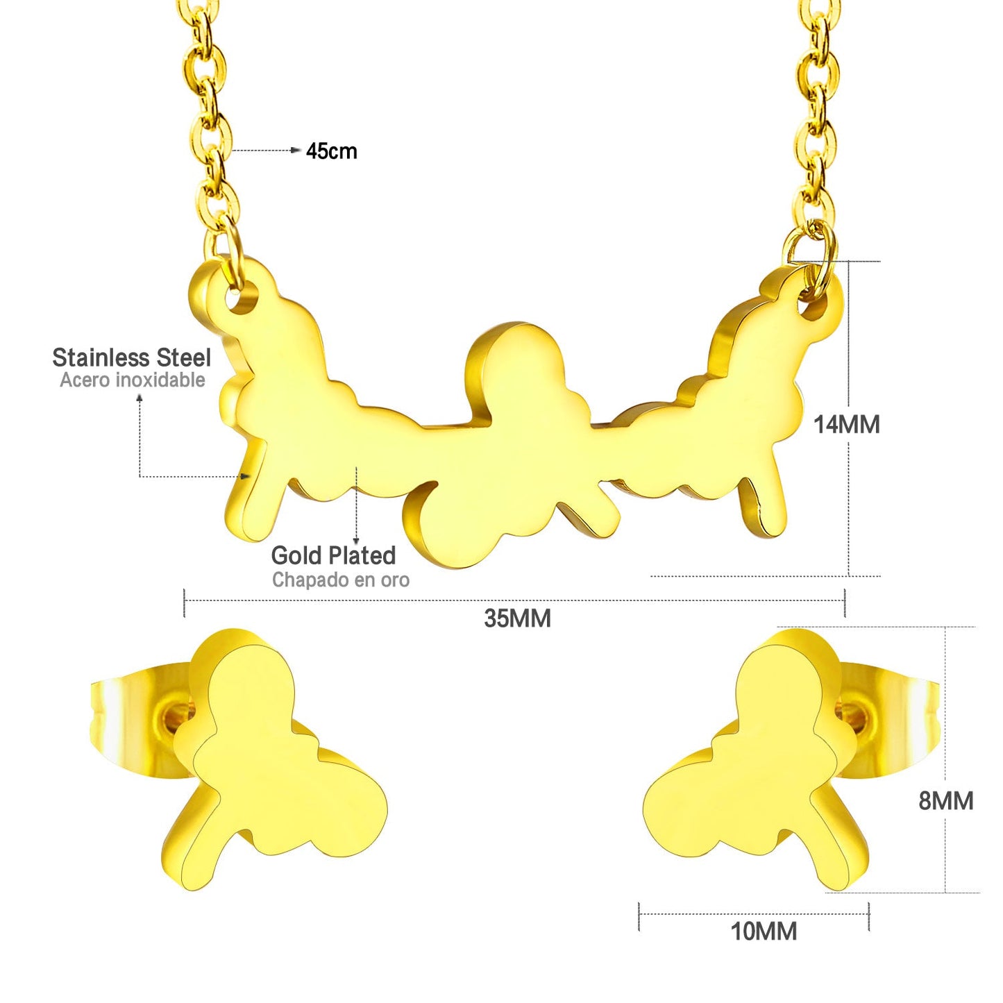 Jewelry set in gold/steel with smooth surfaces and irregular cuts