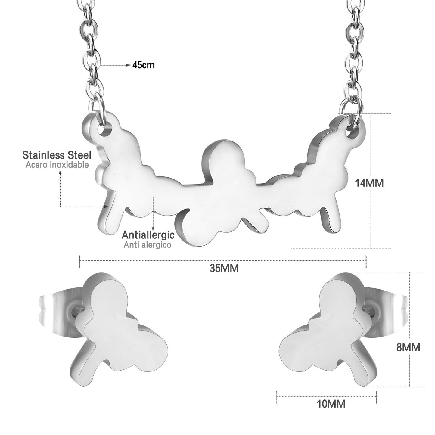 Jewelry set in gold/steel with smooth surfaces and irregular cuts