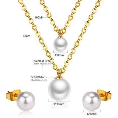Gold/Steel One Large White Pearl Double Chain Set