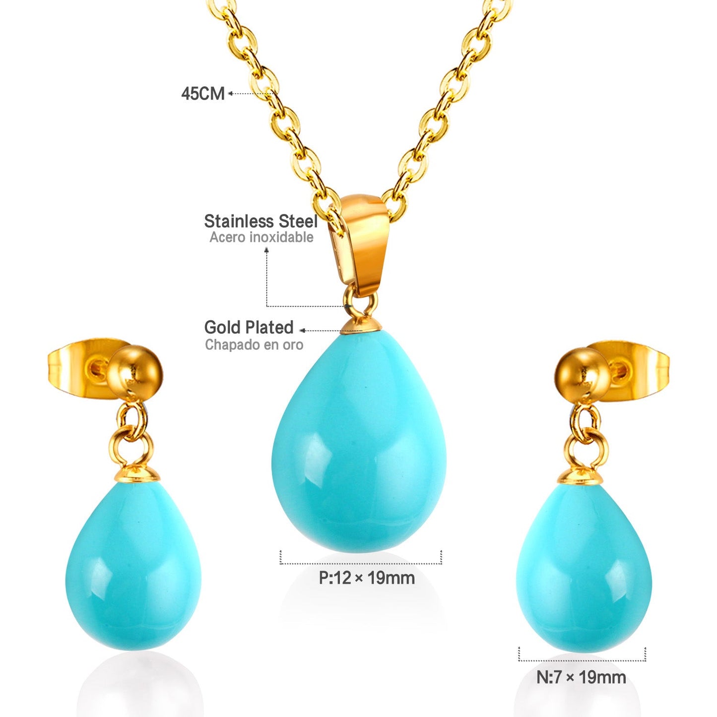 Steel/Gold White & Light Blue Shell Jewelry Set