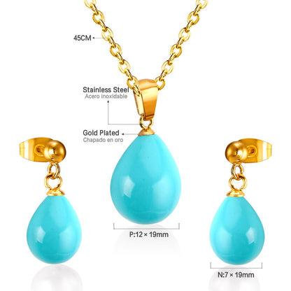 Steel/Gold White & Light Blue Shell Jewelry Set