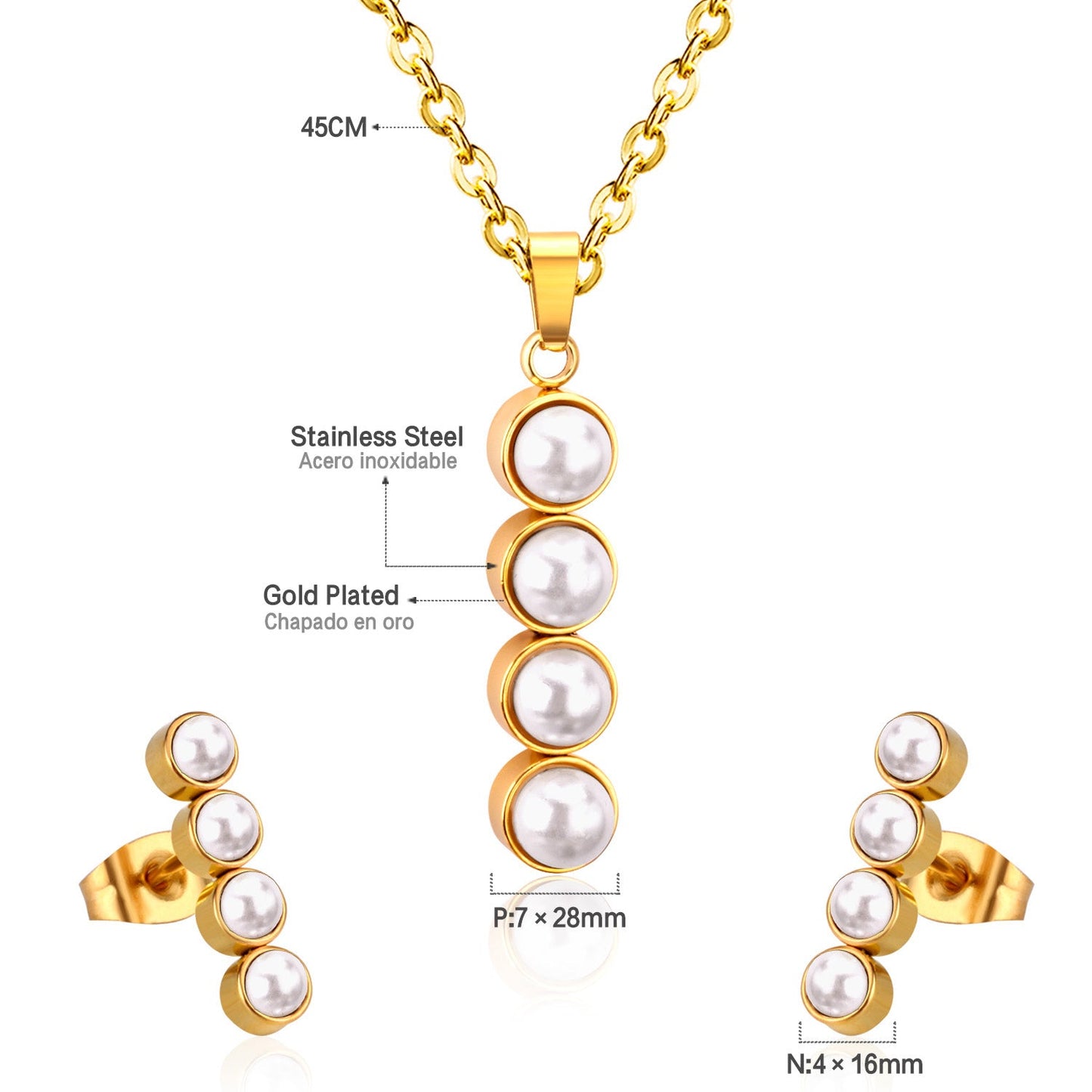 Fashion White Imitation Pearls Crystal Pendant Necklace Stud Earrings For Women Wedding Jewellry Sets bijoux femme