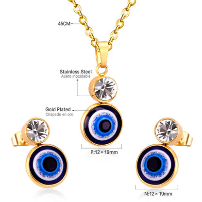 Steel/Golden Glitter Eye Pendant Jewelry Set with Diamonds