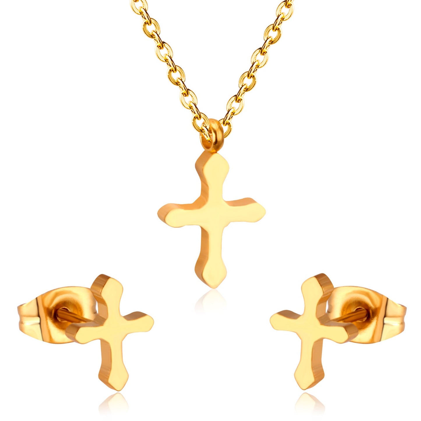 Steel/Golden Cross Cut Jewelry Set without Diamonds