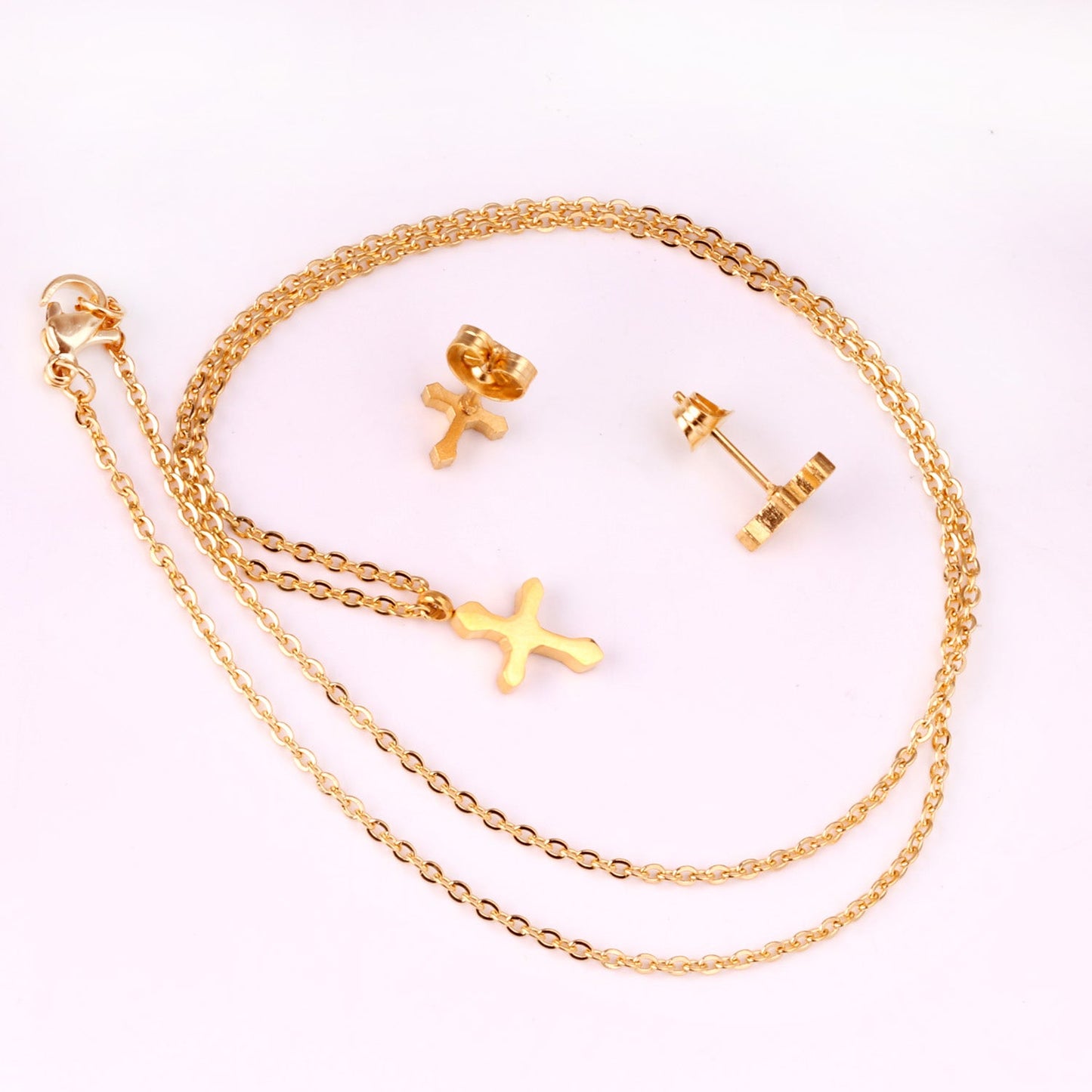 Steel/Golden Cross Cut Jewelry Set without Diamonds