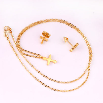 Steel/Golden Cross Cut Jewelry Set without Diamonds