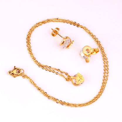 Gold/Steel with Zircon Arrow Shape Pendant Jewelry Set