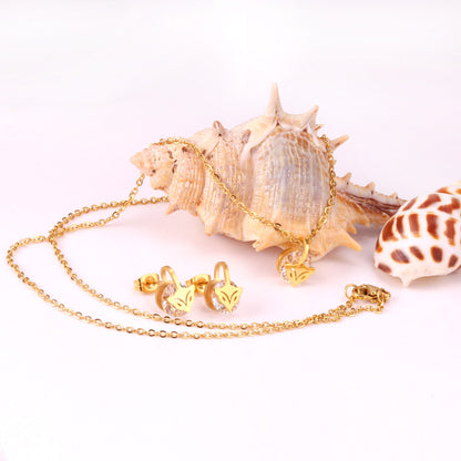 Gold/Steel with Zircon Arrow Shape Pendant Jewelry Set