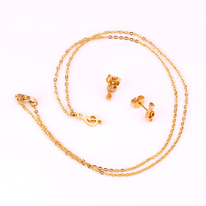 Gold/Steel Music Note Cut Jewelry Set with Diamonds