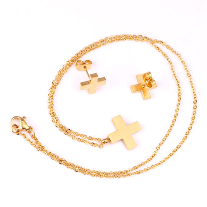 Steel/golden cross shape cut jewelry set without diamonds