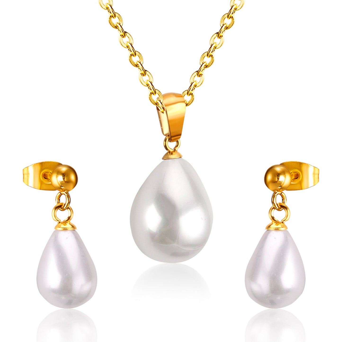 Steel/Gold White & Light Blue Shell Jewelry Set
