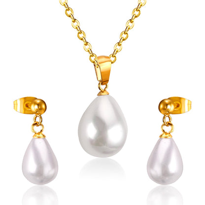 Steel/Gold White & Light Blue Shell Jewelry Set