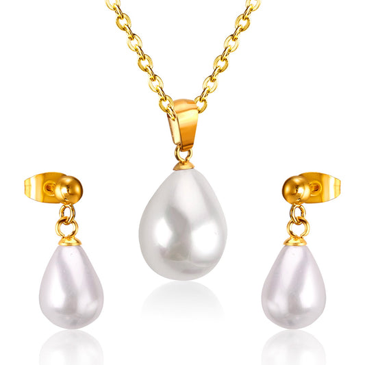 Steel/Gold White & Light Blue Shell Jewelry Set