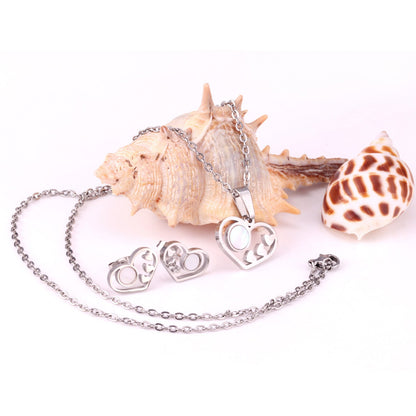 Gold/Steel Wispy Cut Heart Shape White Shell Jewelry Set