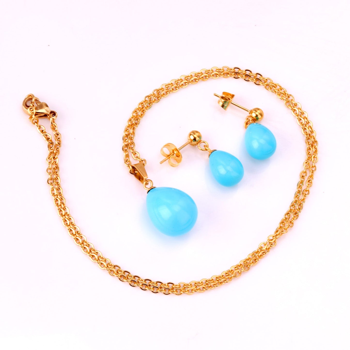 Steel/Gold White & Light Blue Shell Jewelry Set