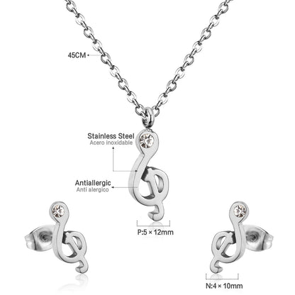 Gold/Steel Music Note Cut Jewelry Set with Diamonds