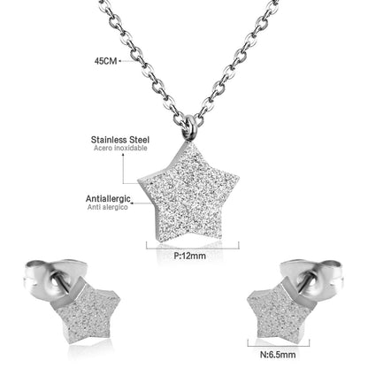 Steel/Gold Pentagram Cut and Frosted Jewelry Set without Diamonds