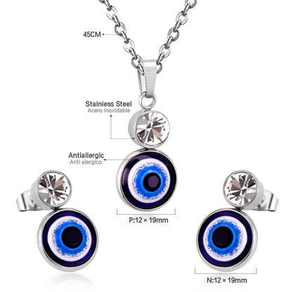 Steel/Golden Glitter Eye Pendant Jewelry Set with Diamonds
