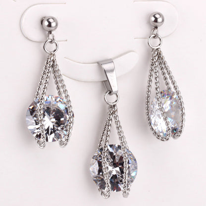 Steel/Gold Simple with Oversized Diamond Pendant Jewelry Set