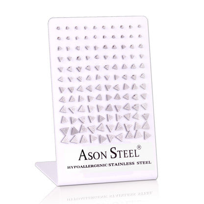 3mm-8mm Snapback Triangle Steel/Gold/Rose Gold/Black Round Cut/Frosted Stud Earrings