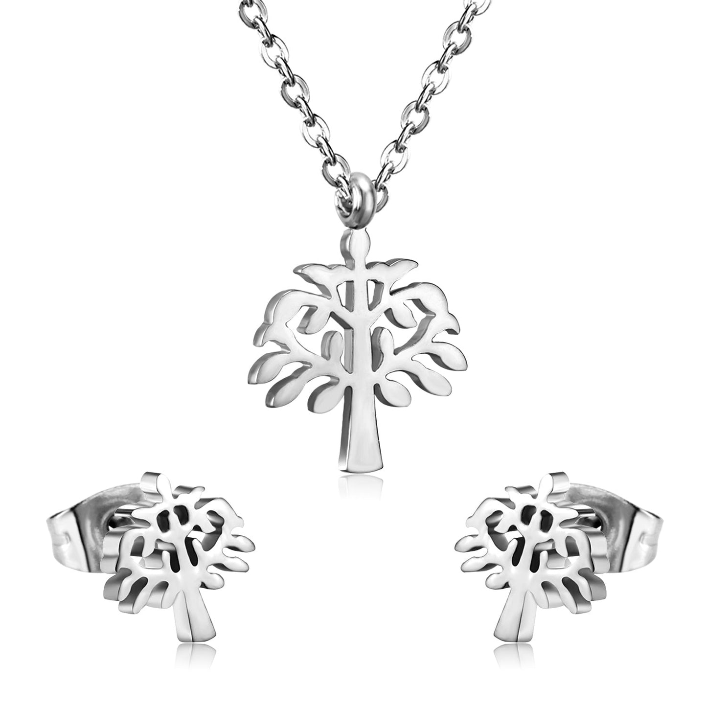 Gold/Steel Frosted/Smooth Flower Shape Jewelry Set without Diamonds
