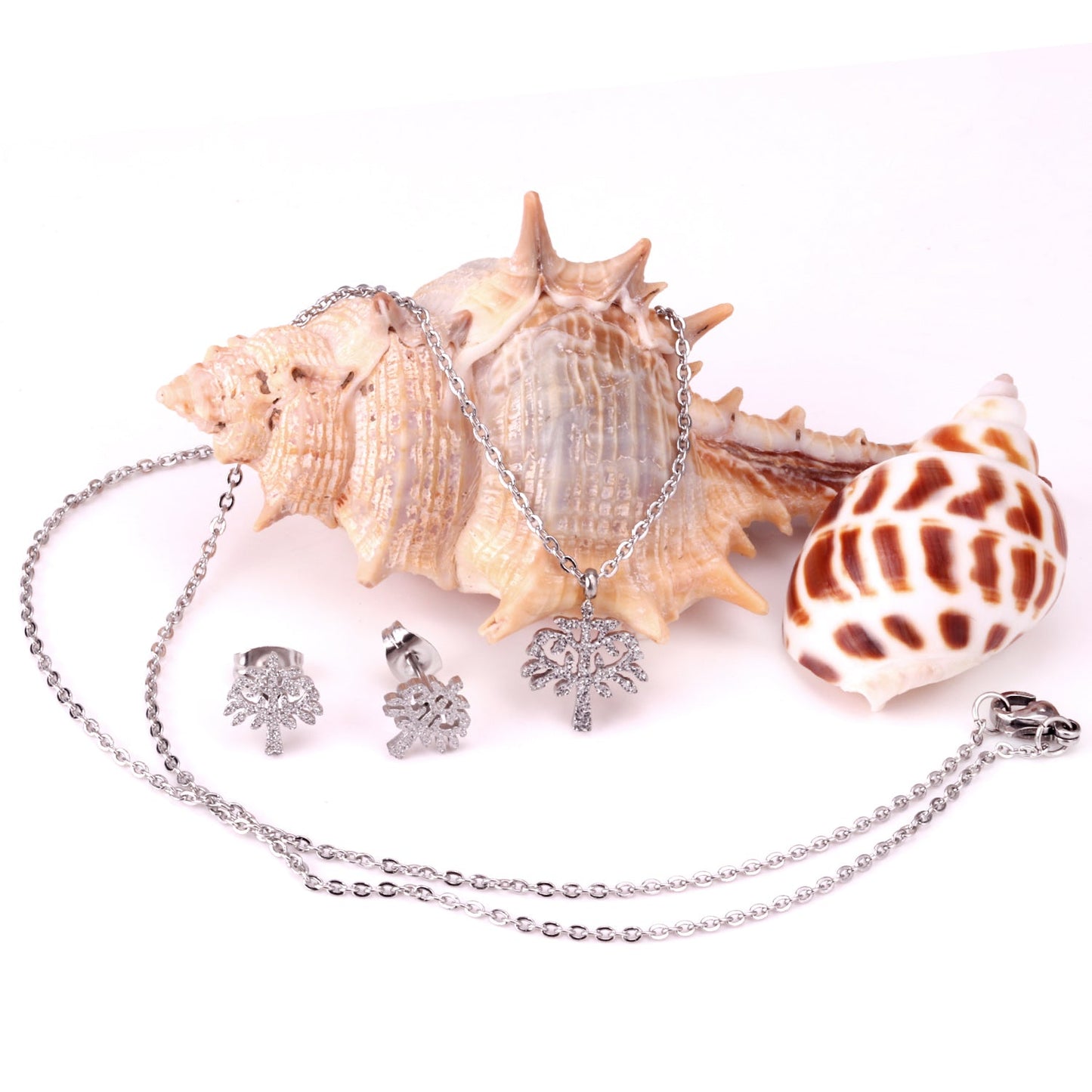 Gold/Steel Frosted/Smooth Flower Shape Jewelry Set without Diamonds