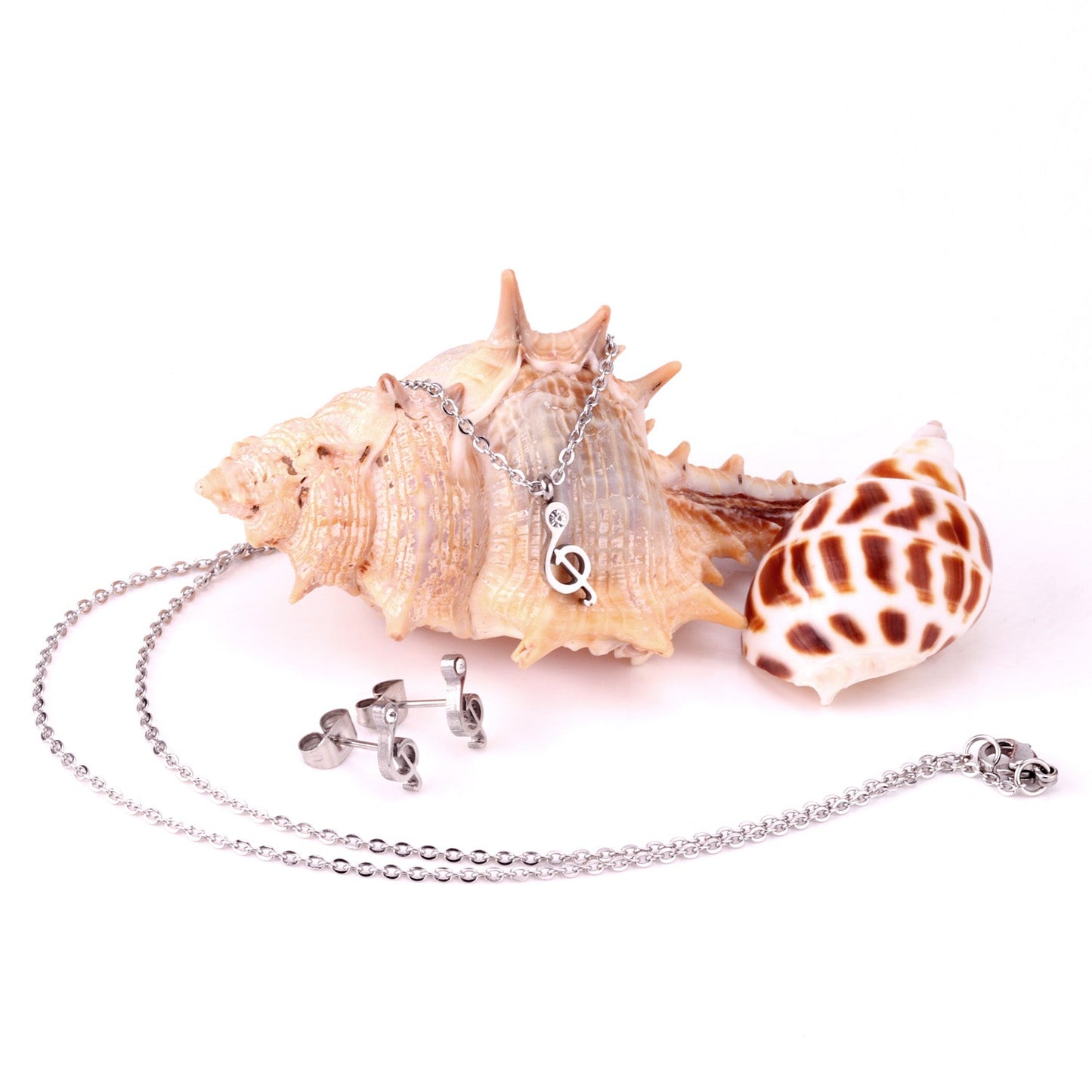 Gold/Steel Music Note Cut Jewelry Set with Diamonds