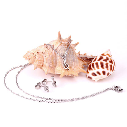 Gold/Steel Music Note Cut Jewelry Set with Diamonds