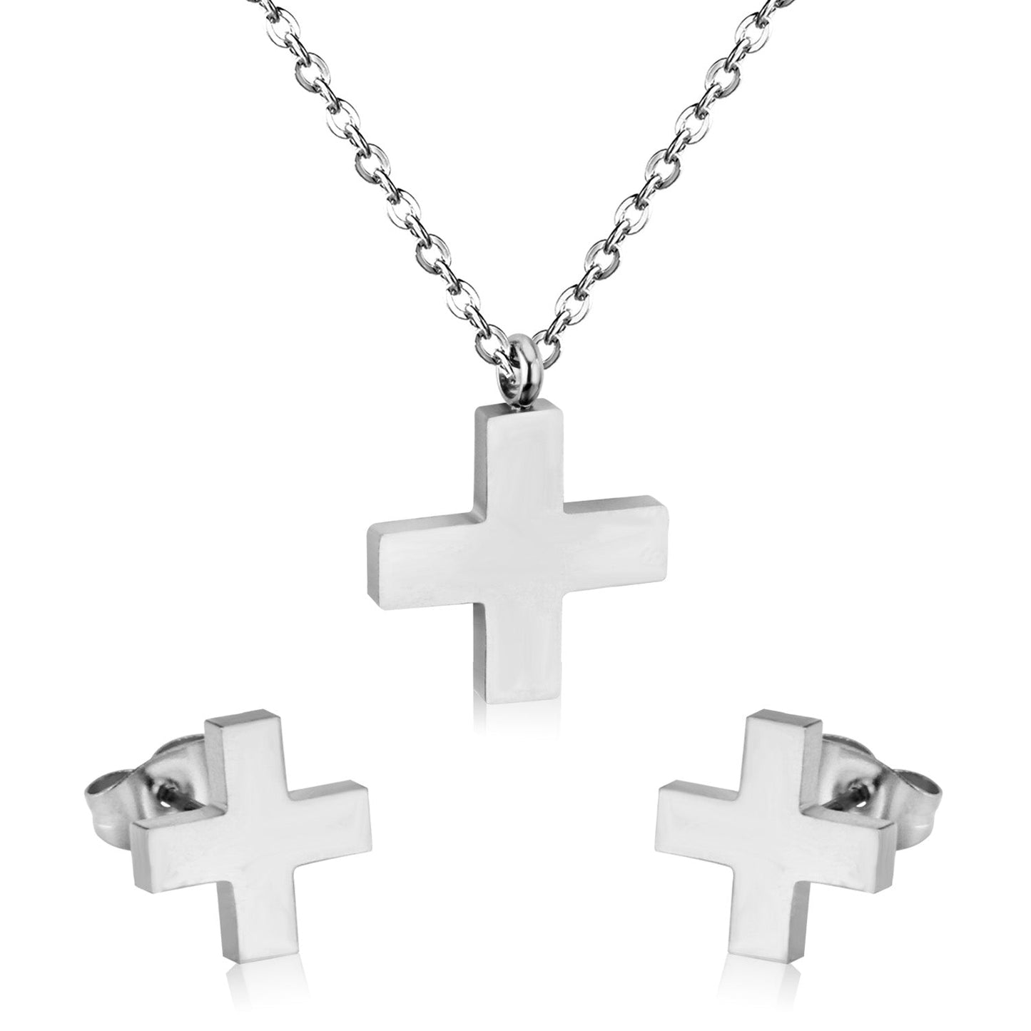Steel/golden cross shape cut jewelry set without diamonds