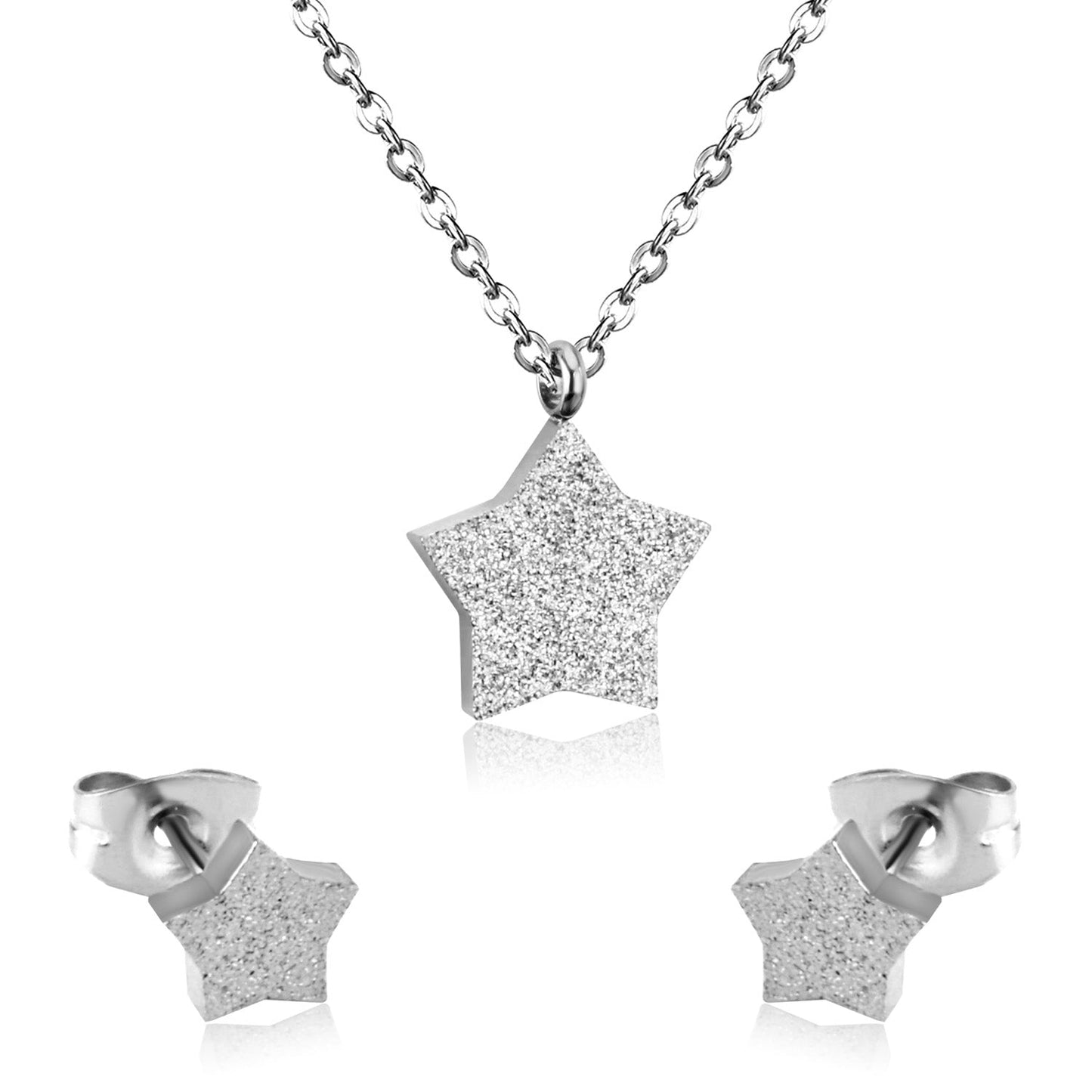 Steel/Gold Pentagram Cut and Frosted Jewelry Set without Diamonds