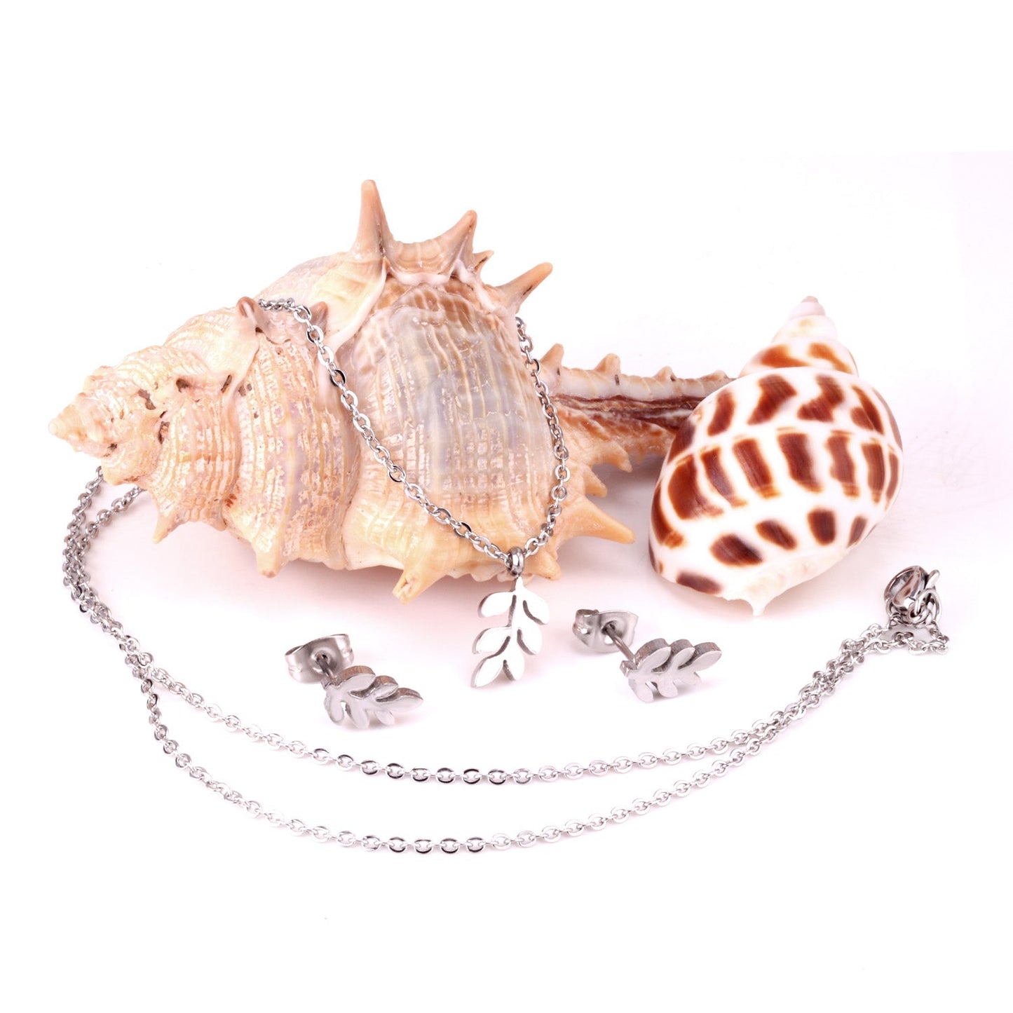 Steel/Gold Leaf Cut Jewelry Set without Diamonds