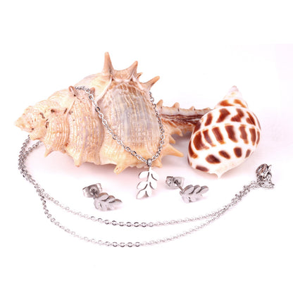 Steel/Gold Leaf Cut Jewelry Set without Diamonds