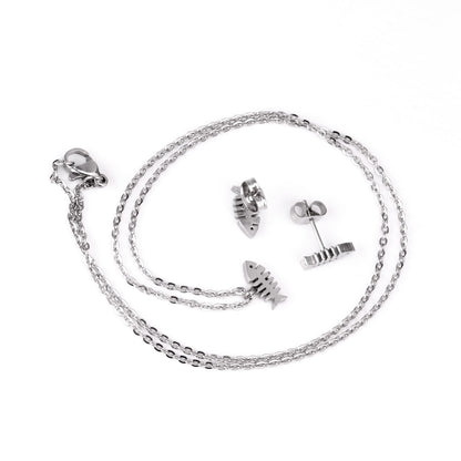 Steel/Gold Cut Smooth & Frosted Jewelry Set without Diamonds